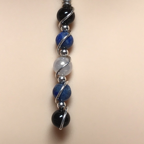 Full Moon Necklace- Moonstone Lapis Lazuli and Onyx Sterling Silver Necklace - Picture 4 of 7